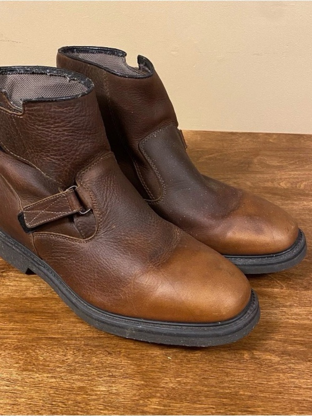 Vintage Mens Romeo Ankle Work Boots Brown Leather Size 13 D Slip On Low Heels